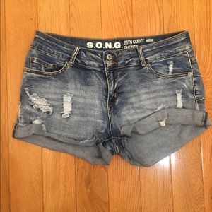 Distressed Denim Shorts